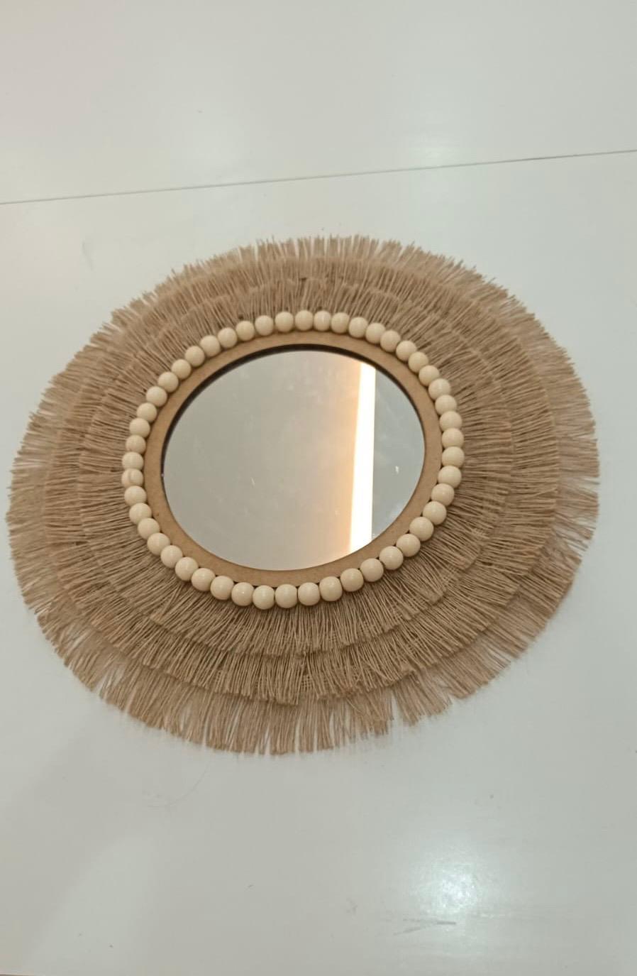 Remo Design Tasarım Hasır Jüt Boncuklu Ayna ( 42 cm )