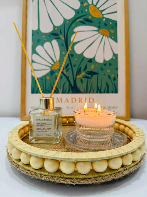 Remo Design Dekoratif Hasır Boncuklu Tepsi