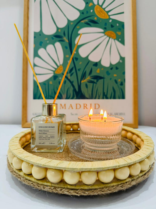 Remo Design Dekoratif Hasır Boncuklu Tepsi