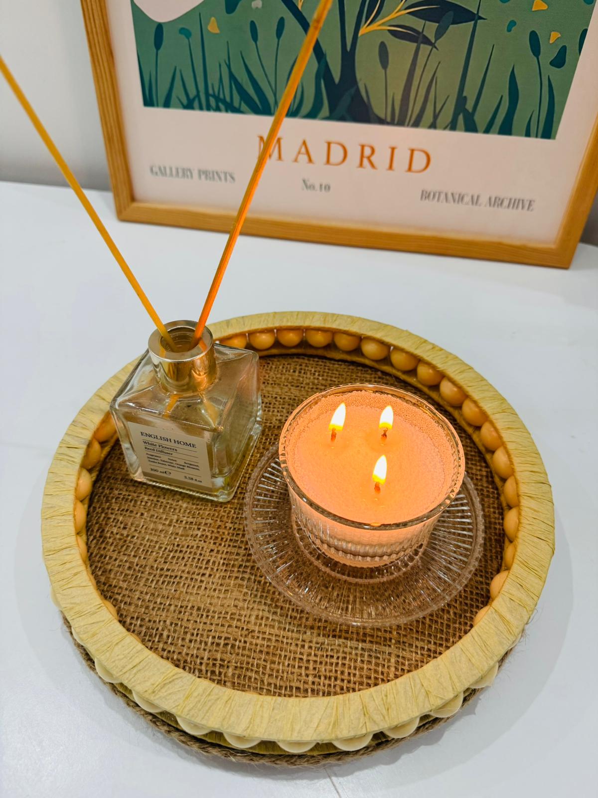 Remo Design Dekoratif Hasır Boncuklu Tepsi