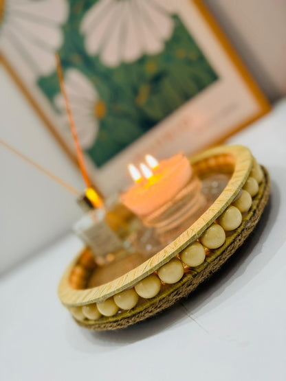 Remo Design Dekoratif Hasır Boncuklu Tepsi