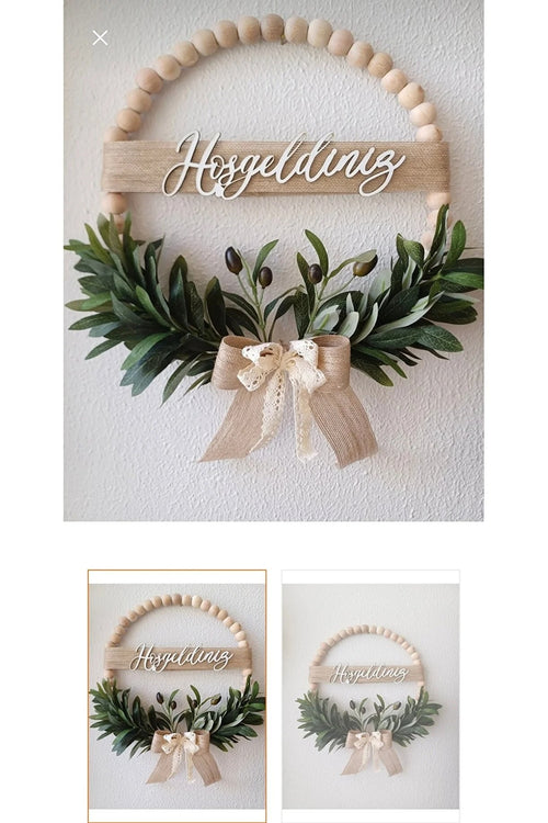 Ahşap Boncuklu Zeytin Dalı Kapı Süsü