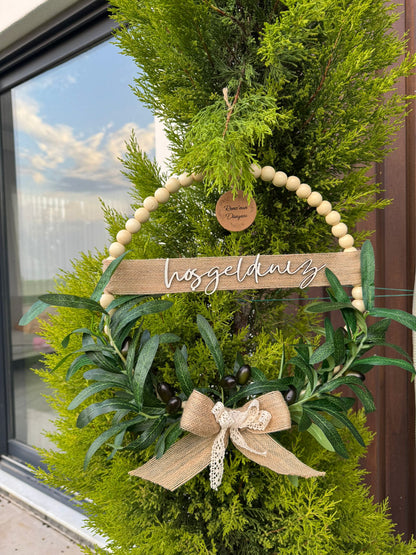 Ahşap Boncuklu Zeytin Dalı Kapı Süsü